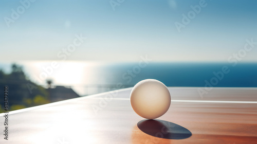 A ping pong ball on a ping pong table, Generative AI