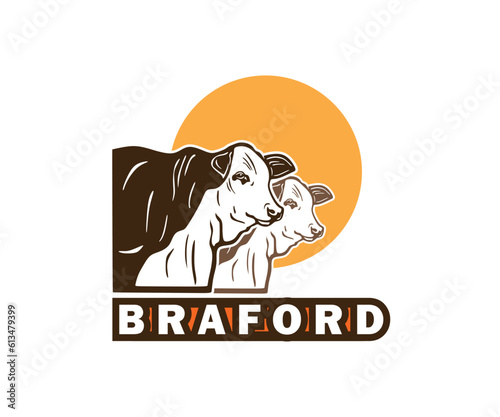 BRAFORD CATTLE FACE LOGO, silhouette of smart and healthy bull vector illustrations
