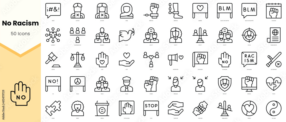 None Rasist Icon Set of no racism Icons. Simple line art style icons pack. Vector ...