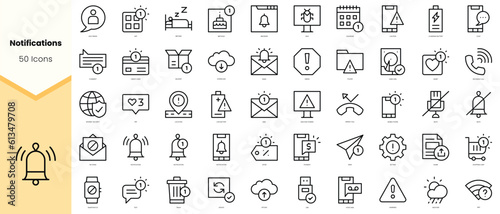 Set of notifications Icons. Simple line art style icons pack. Vector illustration