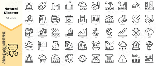 Set of natural disaster Icons. Simple line art style icons pack. Vector illustration