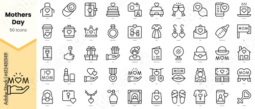 Set of mothers day Icons. Simple line art style icons pack. Vector illustration