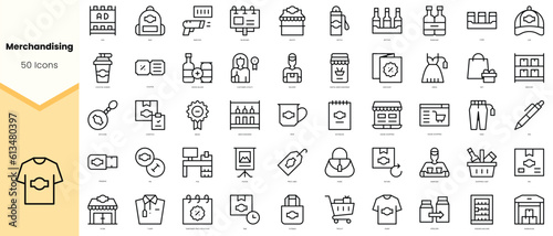 Set of merchandising Icons. Simple line art style icons pack. Vector illustration