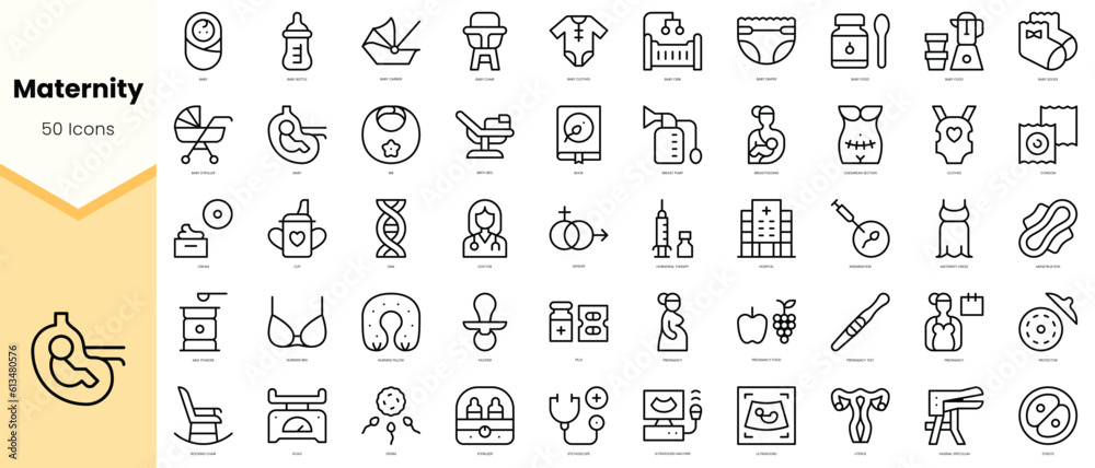 Set of maternity Icons. Simple line art style icons pack. Vector illustration