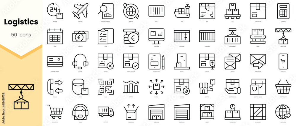 Set of logistics Icons. Simple line art style icons pack. Vector illustration - obrazy, fototapety, plakaty 