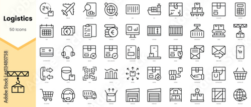 Set of logistics Icons. Simple line art style icons pack. Vector illustration