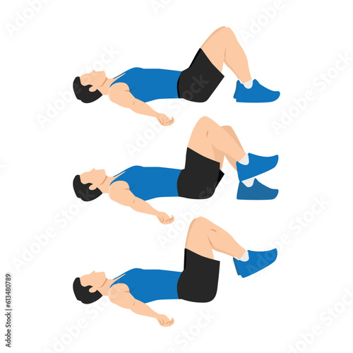 Man doing pelvic tilt with marching exercise. Flat vector illustration isolated on white background