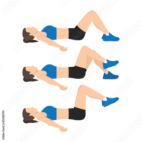 Woman doing pelvic tilt with marching exercise. Flat vector illustration isolated on white background