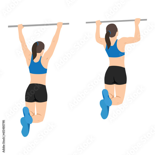 Woman doing Pull up exercise. Flat vector illustration isolated on white background