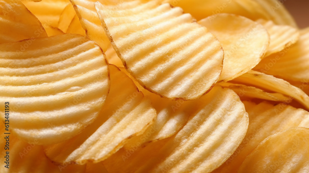 Savor the Crunch: A Close-Up of Irresistible Crispy Potato Chips, the Ultimate Snack, for banner, flyer Savor the Crunch: A Close-Up of Irresistible Crispy Potato Chips, the Ultimate Snack, for banner, flyer