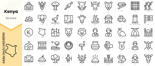 Set of kenya Icons. Simple line art style icons pack. Vector illustration