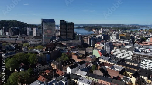 Aerial View of Oslo, Norway, Central District and Bay, Spektrum Arena and Neighborhood Buildings photo