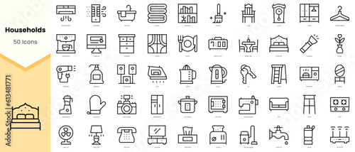 Set of households Icons. Simple line art style icons pack. Vector illustration
