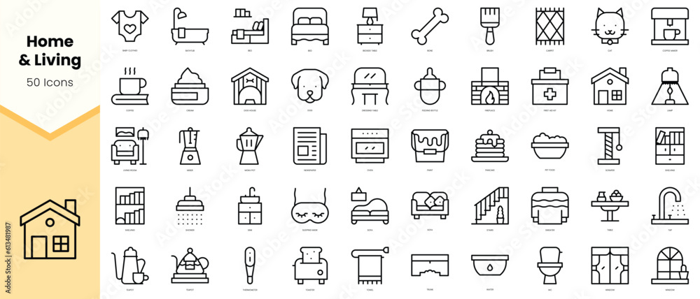 Set of home and living Icons. Simple line art style icons pack. Vector illustration
