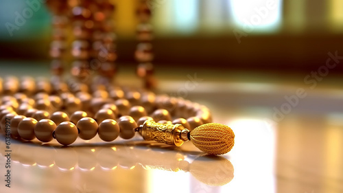 Beautiful rosary on dark background, for banners, articles, ads, Ramadan, prayer, store article