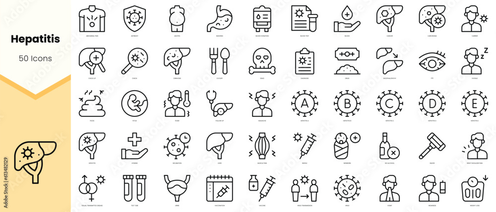 Set of hepatitis Icons. Simple line art style icons pack. Vector illustration