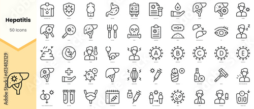Set of hepatitis Icons. Simple line art style icons pack. Vector illustration