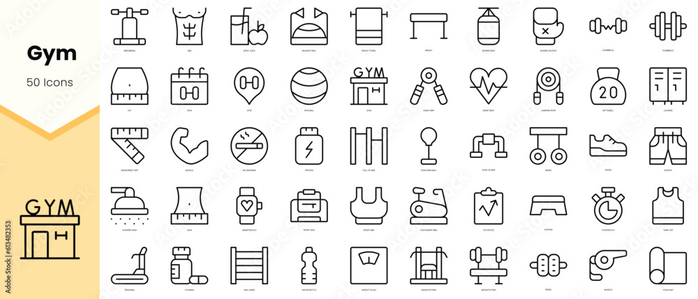 Set of gym Icons. Simple line art style icons pack. Vector illustration