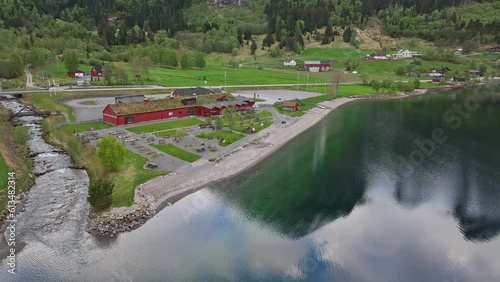 Jostedal glacier national park centre and museum close to Oppstrynsvatnet lake in Norway - Visitor center for Norways biggest glacier photo