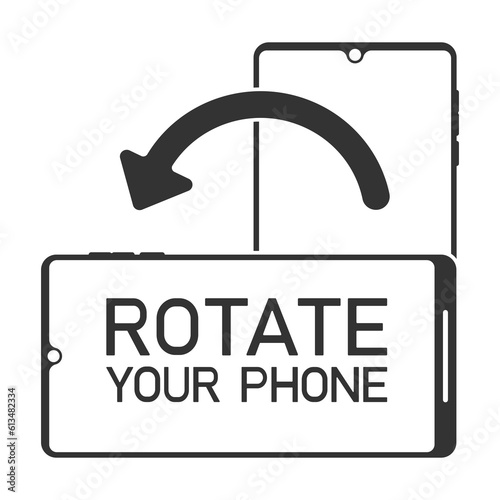 Fotografija Illustation of a smartphone icon in black with the message rotate your phone over white background