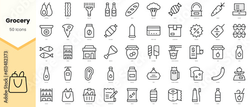 Set of grocery Icons. Simple line art style icons pack. Vector illustration