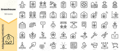 Fototapeta Set of greenhouse Icons. Simple line art style icons pack. Vector illustration