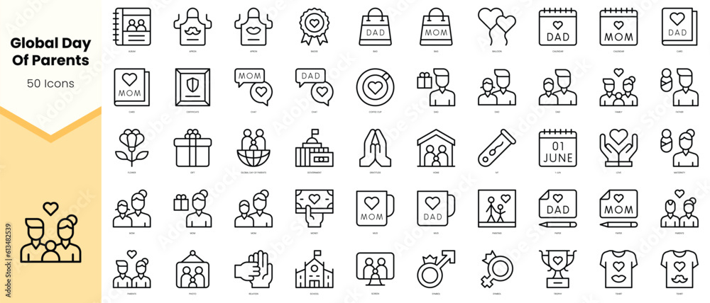 Set of global day of parents Icons. Simple line art style icons pack. Vector illustration