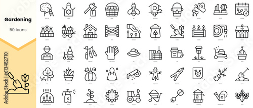Set of gardening Icons. Simple line art style icons pack. Vector illustration