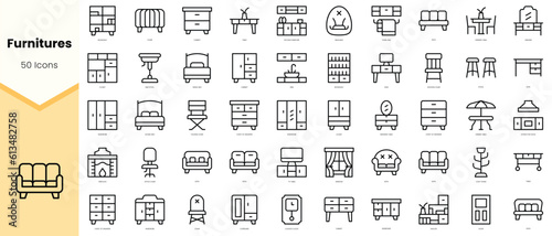 Set of furnitures Icons. Simple line art style icons pack. Vector illustration