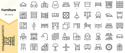 Set of furniture Icons. Simple line art style icons pack. Vector illustration