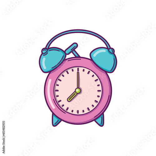 Hand drawn illustration of an alarm clock. Vector doodle isolated on white background