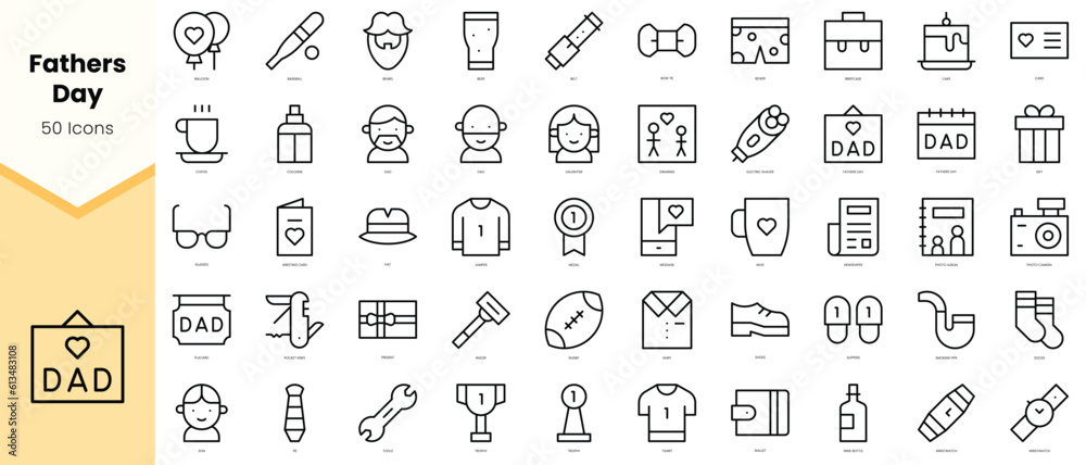 Set of fathers day Icons. Simple line art style icons pack. Vector illustration