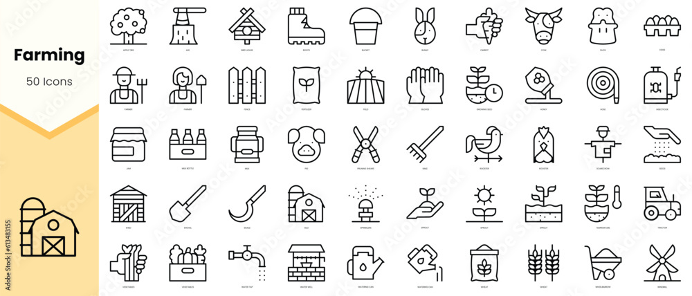 Set of farming Icons. Simple line art style icons pack. Vector illustration