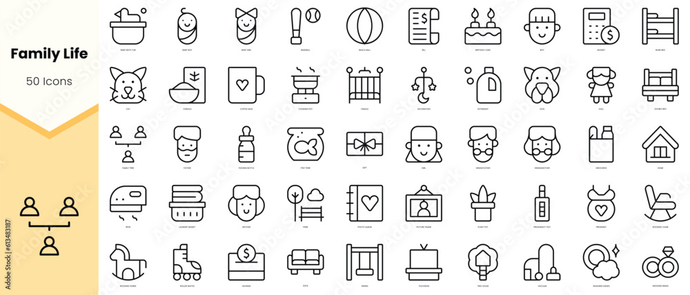 Set of family life Icons. Simple line art style icons pack. Vector illustration
