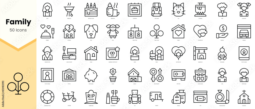 Set of family Icons. Simple line art style icons pack. Vector ...