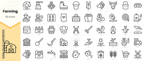 Set of farming Icons. Simple line art style icons pack. Vector illustration