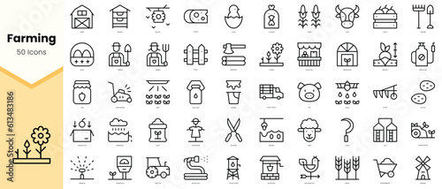 Set of farming Icons. Simple line art style icons pack. Vector illustration