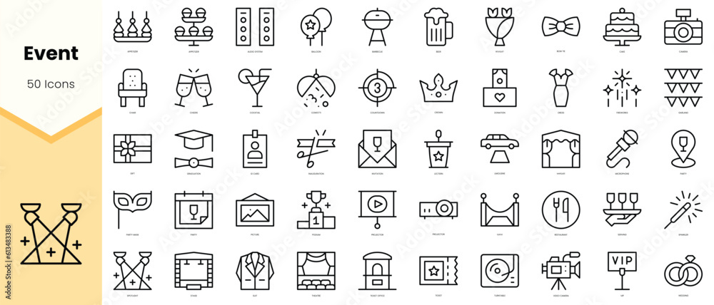 Set of event Icons. Simple line art style icons pack. Vector illustration