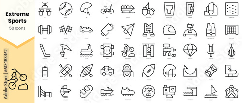 Set of extreme sports Icons. Simple line art style icons pack. Vector illustration
