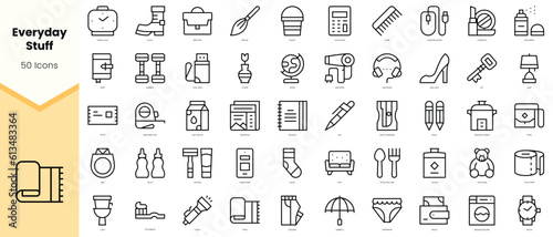 Set of everyday stuff Icons. Simple line art style icons pack. Vector illustration
