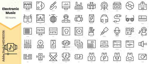 Set of electronic music Icons. Simple line art style icons pack. Vector illustration