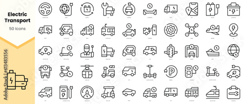Set of electric transport Icons. Simple line art style icons pack. Vector illustration