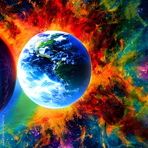 Colorful space with planets intricate patterns, inspiring wonder and awe.