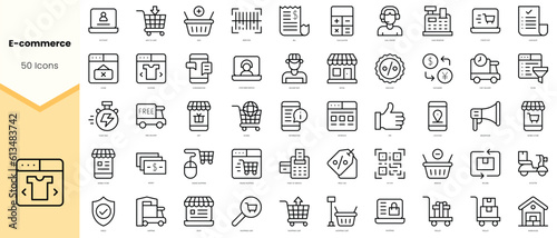 Set of ecommerce Icons. Simple line art style icons pack. Vector illustration