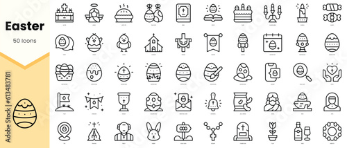 Set of easter Icons. Simple line art style icons pack. Vector illustration