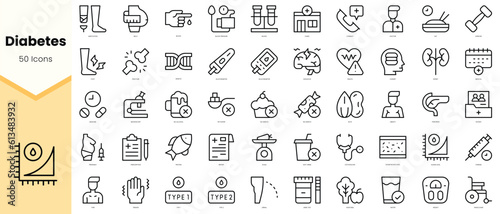 Set of diabetes Icons. Simple line art style icons pack. Vector illustration