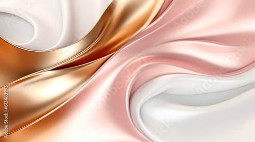 ローズゴールドと金と白い生地の背景　Generative AI