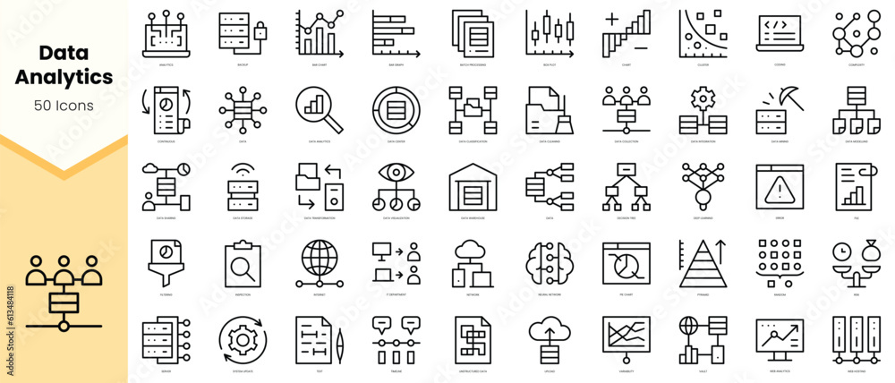 Set of data analytics Icons. Simple line art style icons pack. Vector illustration - obrazy, fototapety, plakaty 