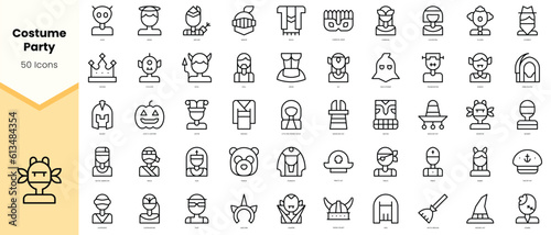 Set of costume party Icons. Simple line art style icons pack. Vector illustration
