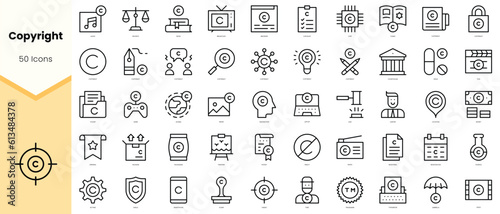 Set of copyright Icons. Simple line art style icons pack. Vector illustration